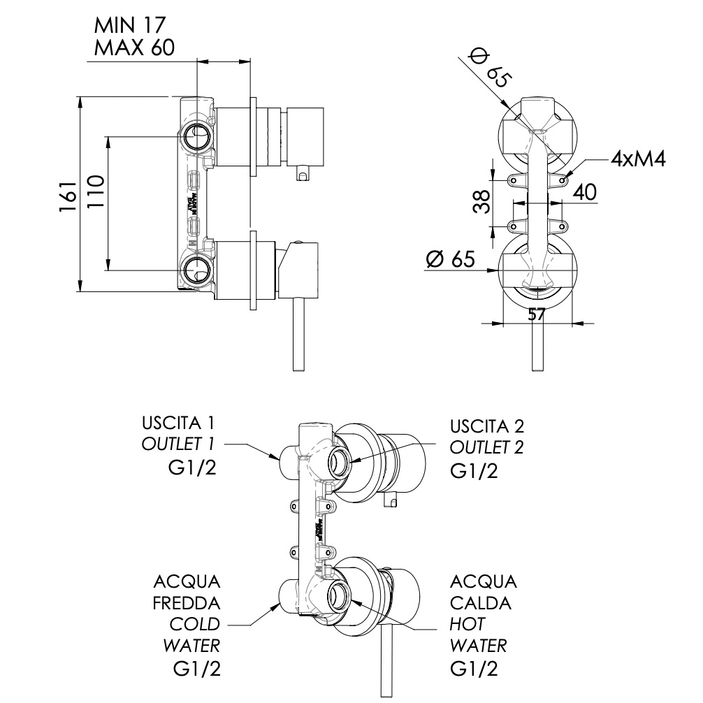 Смеситель для душа скрытого монтажа Remer X Style Inox SSX92P (сталь)