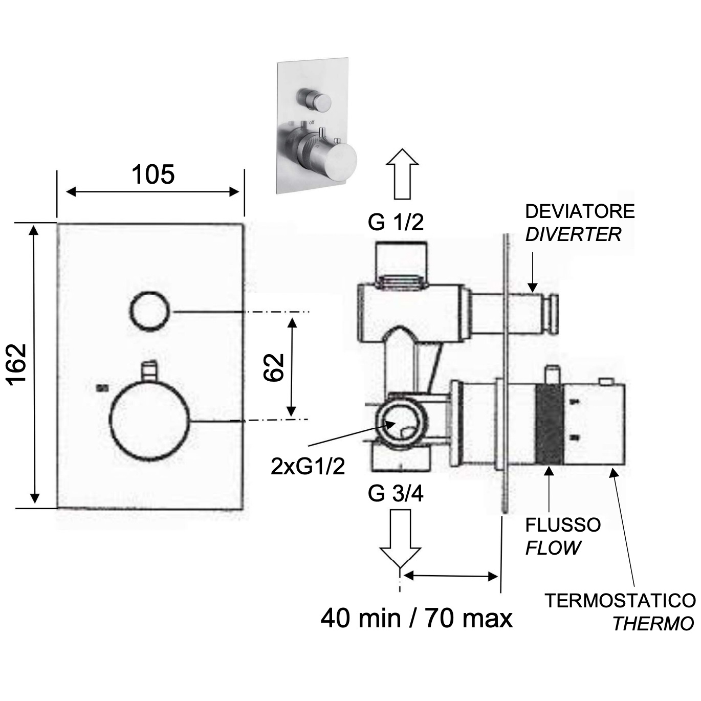 Смеситель для душа скрытого монтажа Remer X Style Inox SSXT09Q (сталь), с термостатом