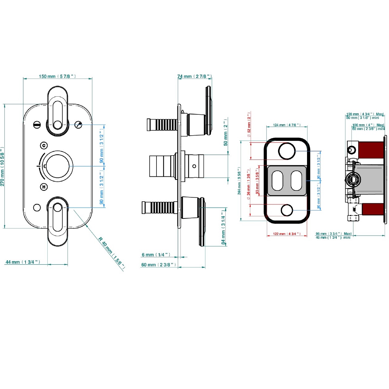 Смеситель для душа скрытого монтажа THG Corvair a manettes Fior di Bosco U8L-A02-5540BE (хром), с термостатом