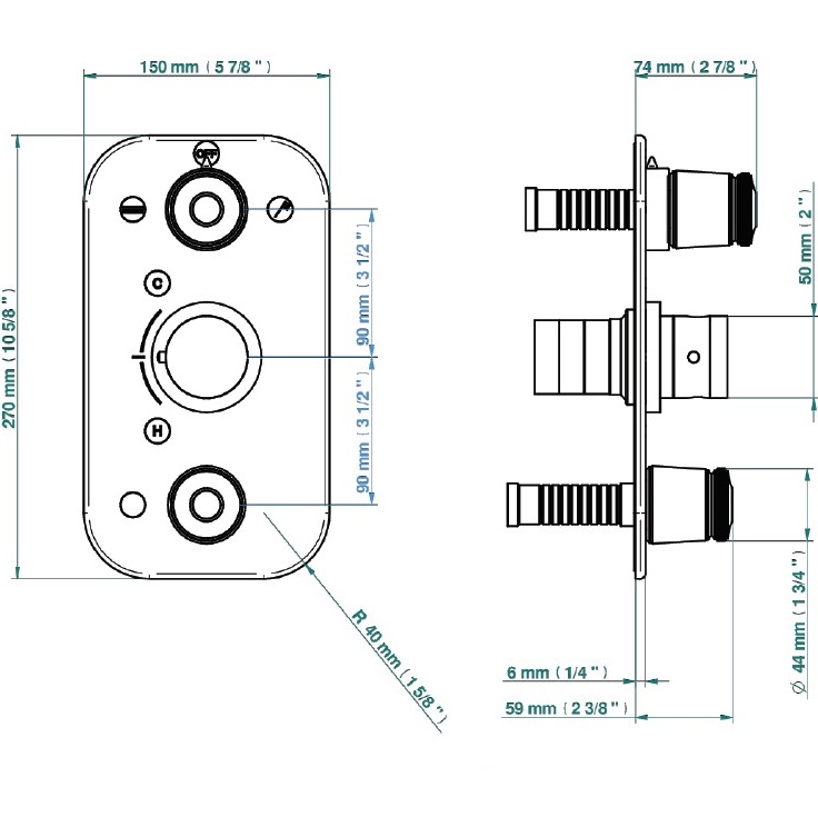 Смеситель для душа скрытого монтажа THG Corvair Fior di Bosco U8K-A02-5540BE (хром), с термостатом