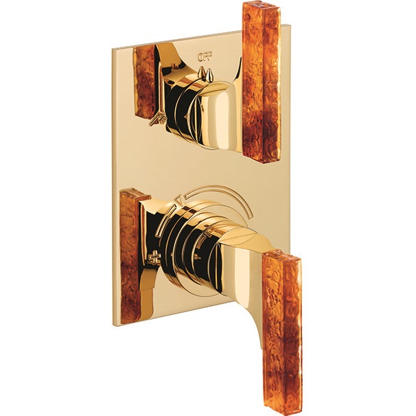 Смеситель для душа скрытого монтажа THG Ginkgo U5E-F01-5500BE (золотой, оранжевый хрусталь), с термостатом, на 2 источника