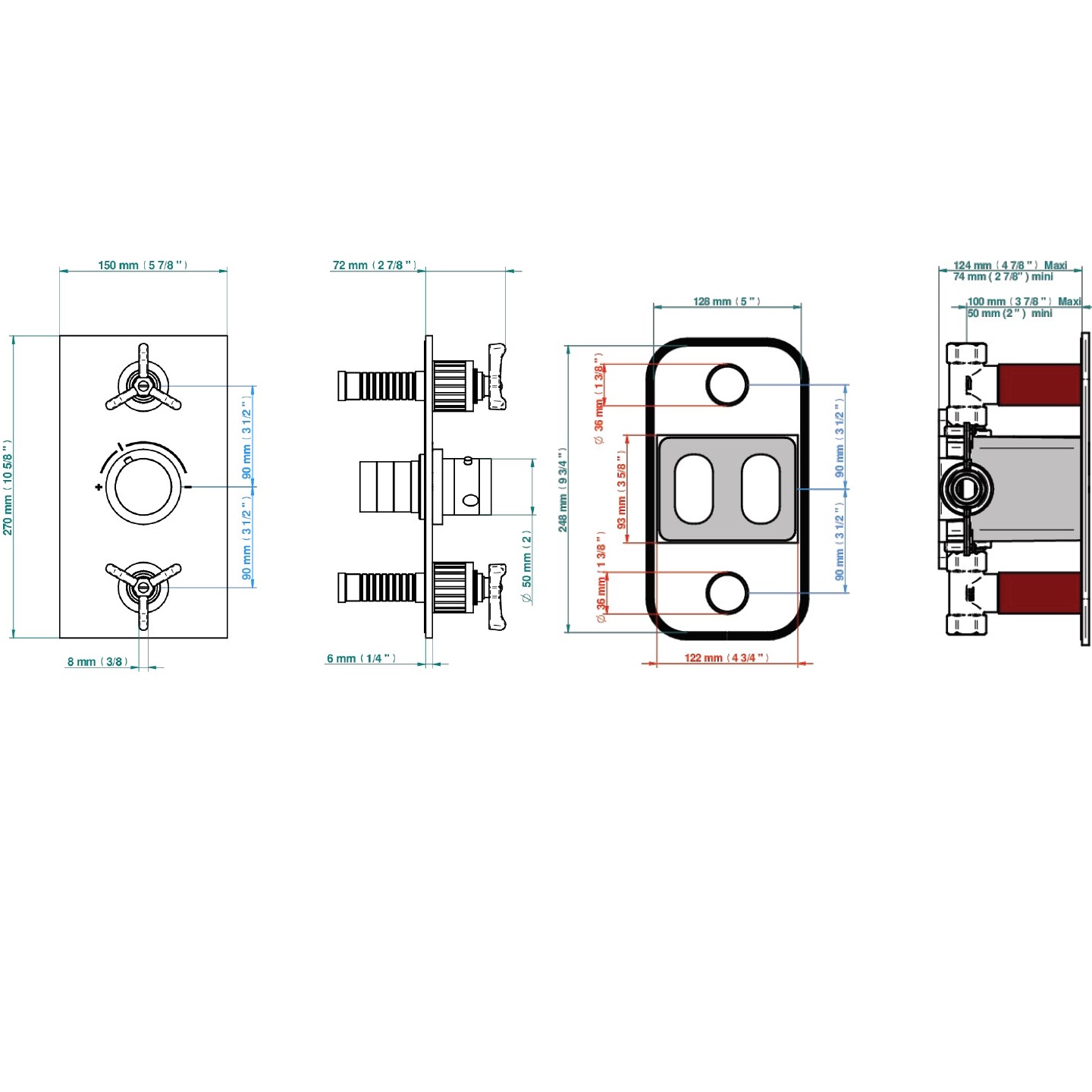 Смеситель для душа скрытого монтажа THG Hamptons G4R-A02-5400BE (хром), с термостатом, на 2 источника