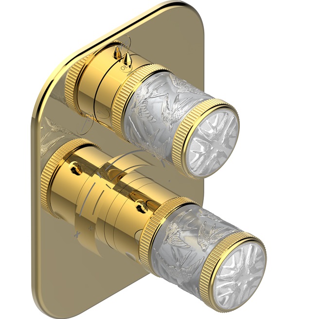 Смеситель для душа скрытого монтажа THG Hirondelles A4J-F01-5500BE (золотой, прозрачный), с термостатом, на 2 источника