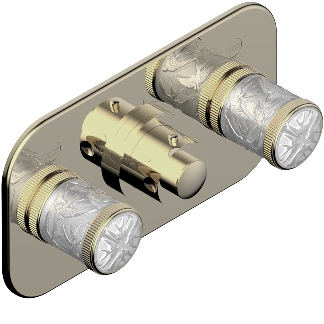 Смеситель для душа скрытого монтажа THG Hirondelles A4J-F30-5401BEH (золотой, прозрачный), с термостатом, на 2 источника