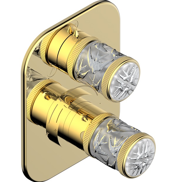 Смеситель для душа скрытого монтажа THG Hirondelles Platinum Stamped A4K-F01-5500BE (золотой, платина), с термостатом, на 2 источника