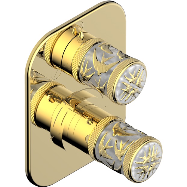 Смеситель для душа скрытого монтажа THG Hirondelles Gold Stamped A4L-F01-5500BE (золотой), с термостатом, на 2 источника