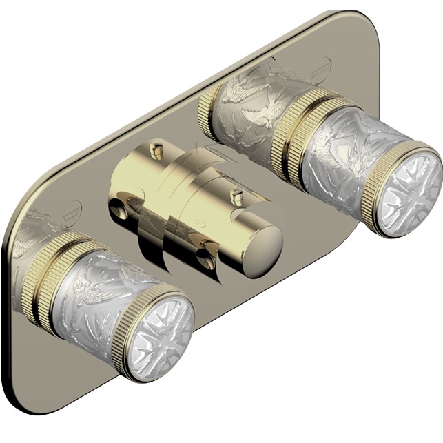 Смеситель для душа скрытого монтажа THG Hirondelles Gold Stamped A4L-F30-5401BEH (золотой, прозрачный), с термостатом, на 2 источника