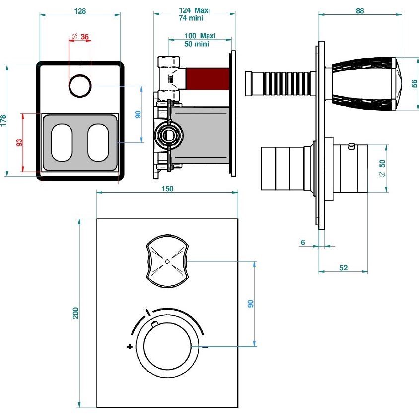 Смеситель для душа скрытого монтажа THG Infini white porcelain U2D-H53-5300BE (золотой, белый), с термостатом