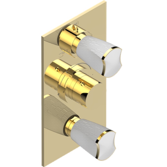 Смеситель для душа скрытого монтажа THG Infini white porcelain U2D-H53-5540BE (золотой, белый), с термостатом, на 3 выхода