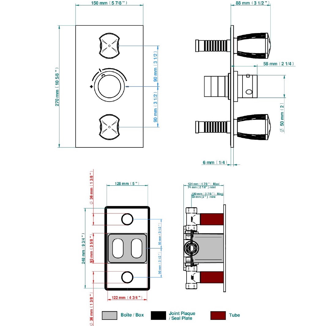 Смеситель для душа скрытого монтажа THG Infini white porcelain with platinum U2E-A02-5400BE (хром, белый, платина), с термостатом, на 2 источника