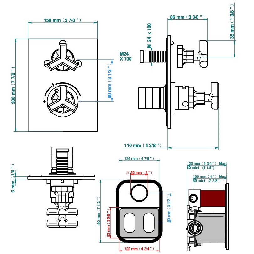 Смеситель для душа скрытого монтажа THG Les Ondes G8A-F31-5600BE (золотой матовый), с термостатом, на 3 источника