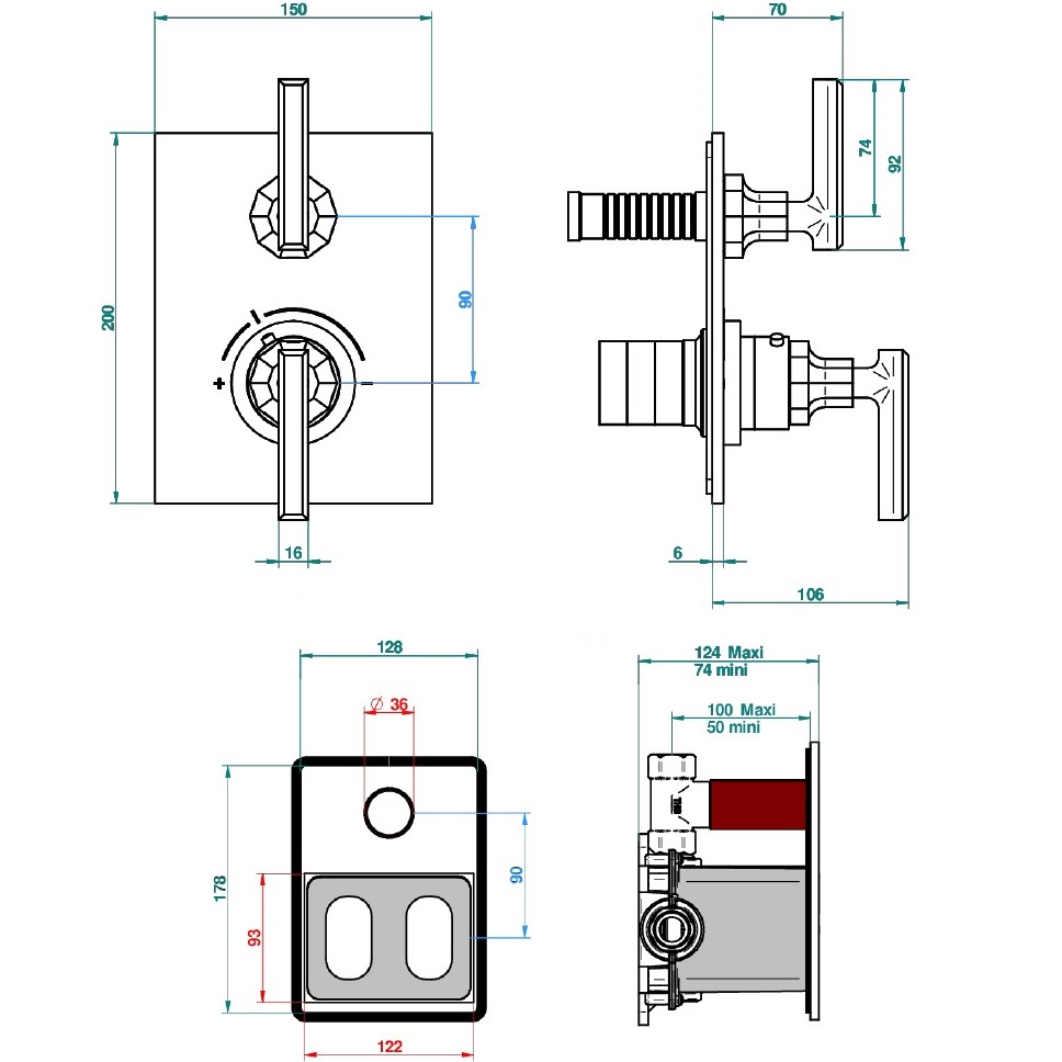 Смеситель для душа скрытого монтажа THG Les Ondes G8B-C01-5300BE (никель), с термостатом, с дивертером