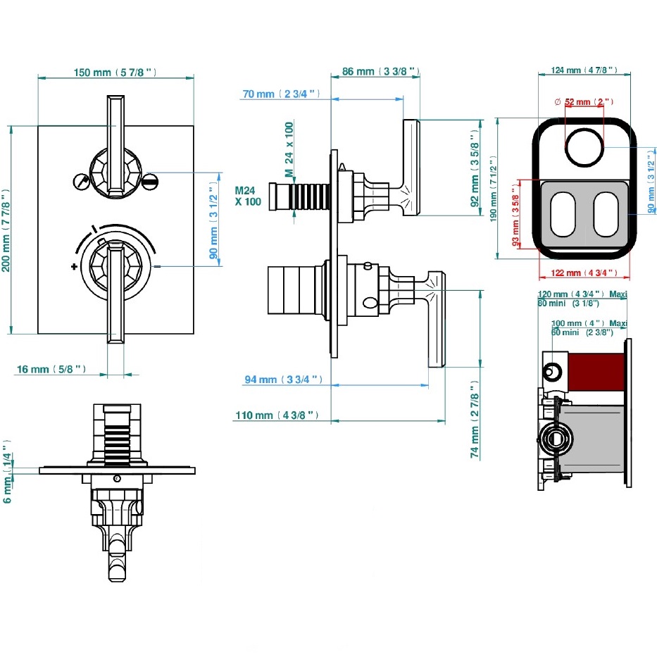 Смеситель для душа скрытого монтажа THG Les Ondes G8B-C01-5600BE (никель), с термостатом, на 3 источника