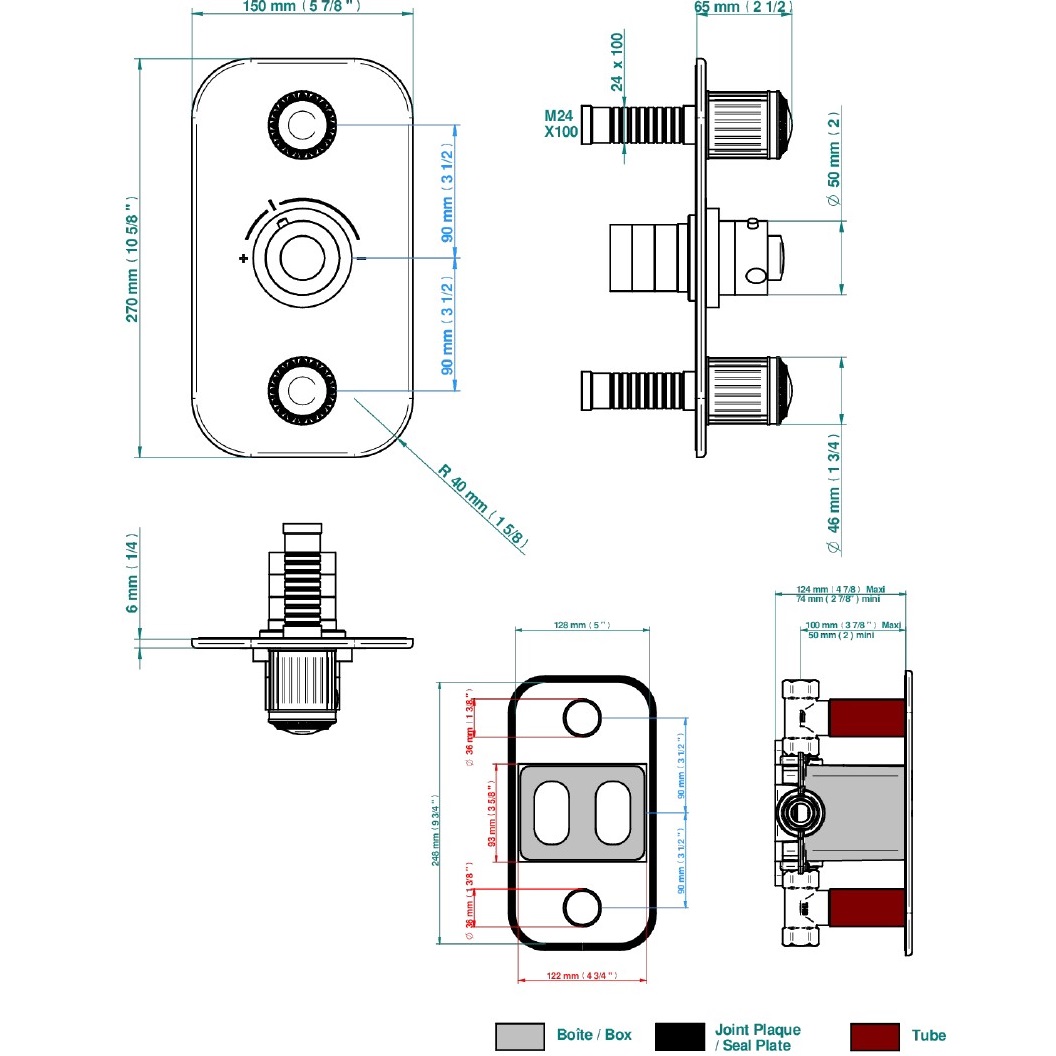 Смеситель для душа скрытого монтажа THG Malmaison metal U93-F01-5400BE (золотой), с термостатом, на 2 источника