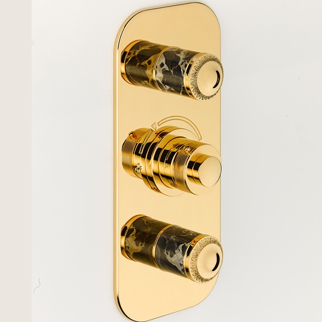 Смеситель для душа скрытого монтажа THG Malmaison Portoro U95-F01-5400BE (золотой), с термостатом, на 2 выхода