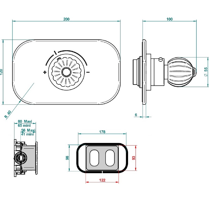 Смеситель для душа скрытого монтажа THG Mandarine metal U1A-G02-5100B (хром, золотой), с термостатом