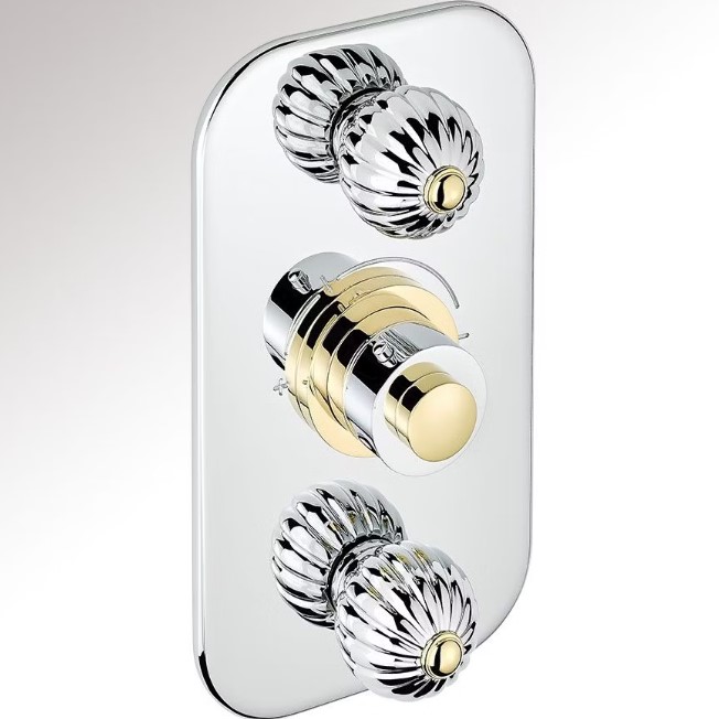 Смеситель для душа скрытого монтажа THG Mandarine metal U1A-G02-5400BE (хром, золотой), с термостатом, на 2 источника