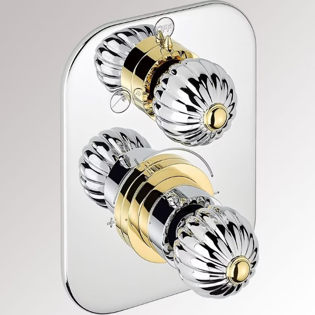 Смеситель для душа скрытого монтажа THG Mandarine metal U1A-G02-5500BE (хром, золотой), с термостатом, на 2 источника