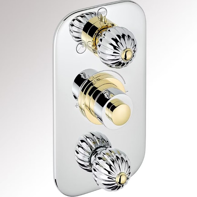 Смеситель для душа скрытого монтажа THG Mandarine metal U1A-G02-5540BE (хром, золотой), с термостатом, на 2 источника