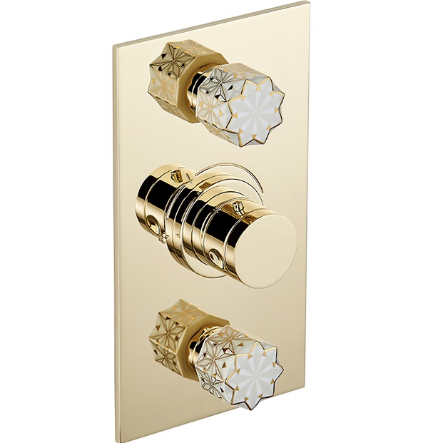 Смеситель для душа скрытого монтажа THG Nihal Porcelaine Ivoire U2N-F30-5400BE (золотой, айвори), с термостатом, на 2 источника