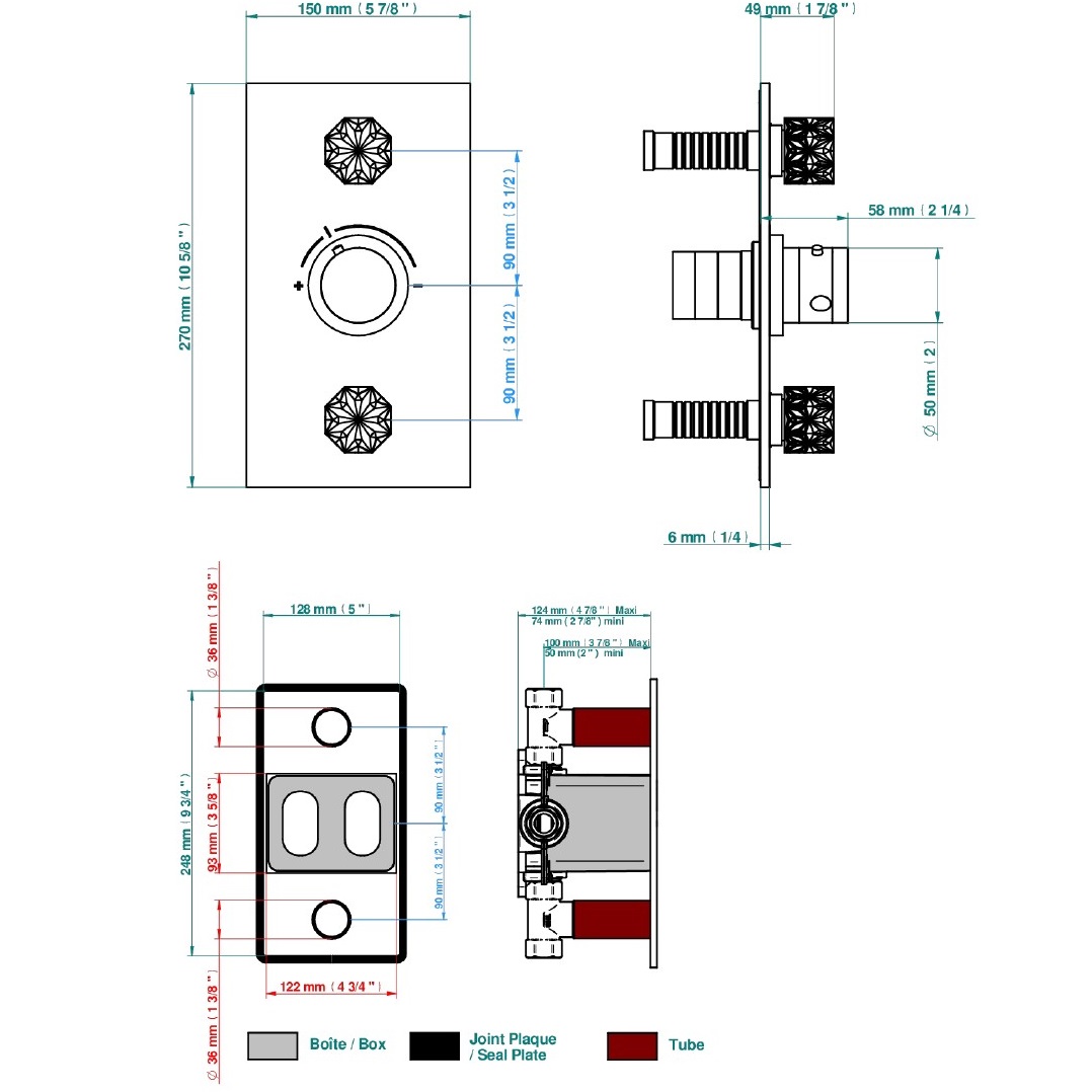 Смеситель для душа скрытого монтажа THG Nihal Porcelaine Ivoire U2N-F30-5400BE (золотой, айвори), с термостатом, на 2 источника