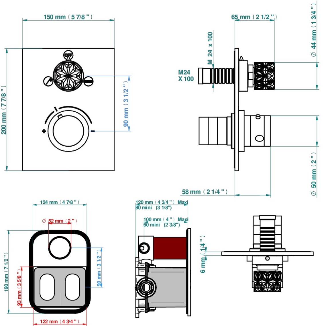 Смеситель для душа скрытого монтажа THG Nihal Porcelaine Ivoire U2N-F30-5500BE (золотой, айвори), с термостатом, на 2 источника