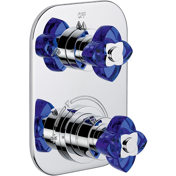 Смеситель для душа скрытого монтажа THG Petale de cristal bleu U6B-A02-5500BE (хром, синий хрусталь), с термостатом, на 2 источника
