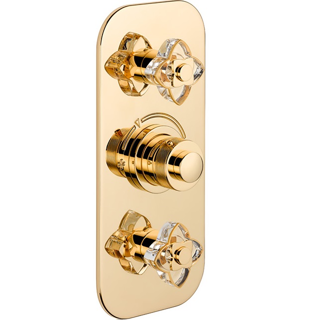 Смеситель для душа скрытого монтажа THG Petale de Cristal clair liser dor U6E-F01-5400BE (золотой, прозрачный хрусталь), с термостатом, на 2 источника
