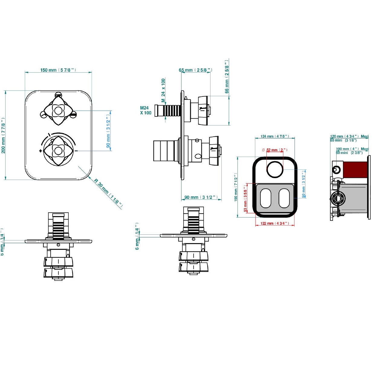 Смеситель для душа скрытого монтажа THG Petale de cristal clair U6A-F01-5500BE (золотой), с термостатом, на 2 источника