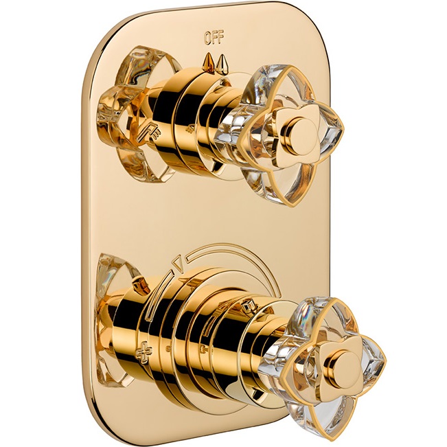 Смеситель для душа скрытого монтажа THG Petale De Cristal Clair Lisere Dore U6E-F01-5500BE (золотой), с термостатом, на 2 источника