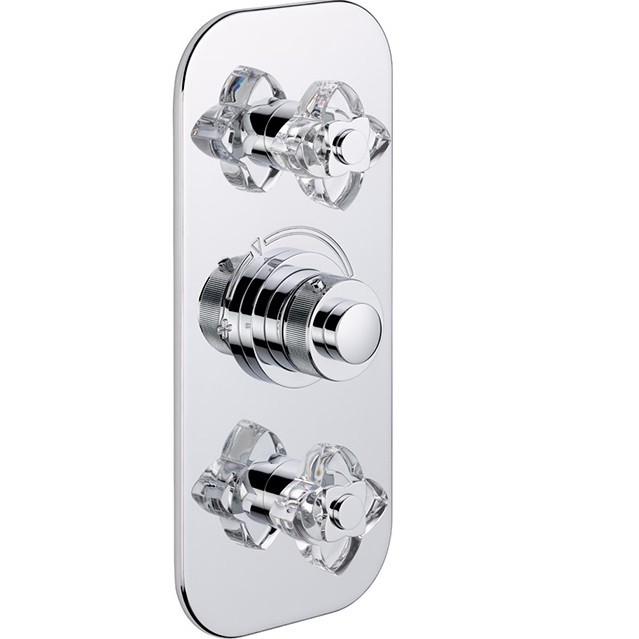 Смеситель для душа скрытого монтажа THG Petale de cristal clair U6A-A02-5400BE (хром, прозрачный хрусталь), с термостатом, на 2 источника