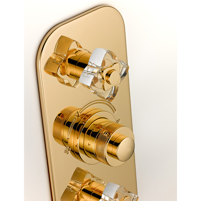 Смеситель для душа скрытого монтажа THG Petale de cristal clair U6A-F01-5400BE (золотой, прозрачный хрусталь), с термостатом, на 2 источника