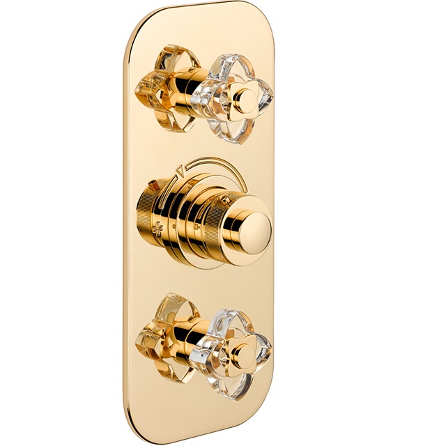 Смеситель для душа скрытого монтажа THG Petale de cristal clair U6A-F01-5400BE (золотой, прозрачный хрусталь), с термостатом, на 2 источника