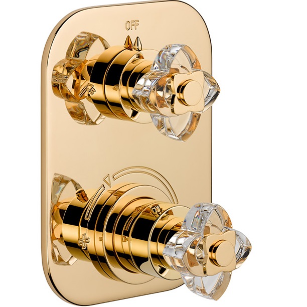 Смеситель для душа скрытого монтажа THG Petale de cristal clair U6A-F01-5500BE (золотой), с термостатом, на 2 источника