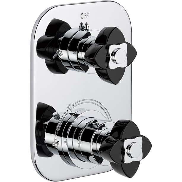 Смеситель для душа скрытого монтажа THG Petale de Cristal noir U6D-A02-5500BE (хром, черный), с термостатом, на 2 источника