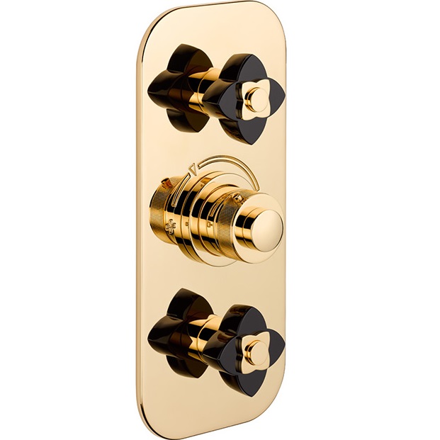 Смеситель для душа скрытого монтажа THG Petale de Cristal noir U6D-F01-5400BE (золотой, черный хрусталь), с термостатом, на 2 источника