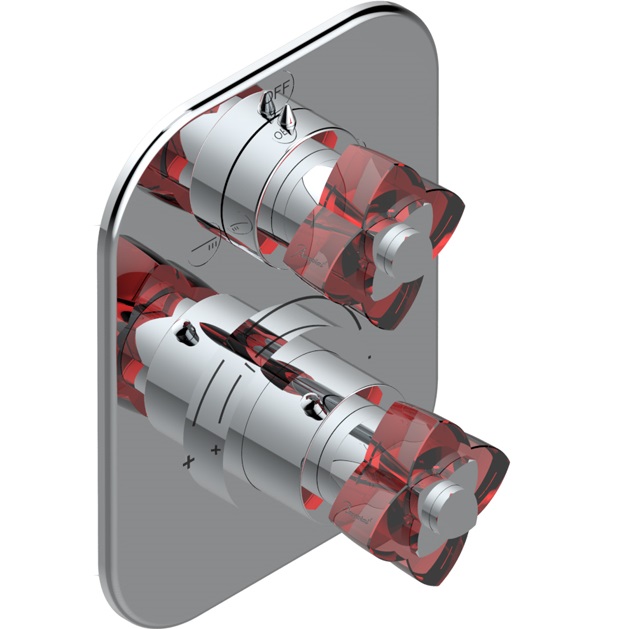Смеситель для душа скрытого монтажа THG Petale de Cristal rouge U6C-A02-5500BE (хром, красный), с термостатом, на 2 источника