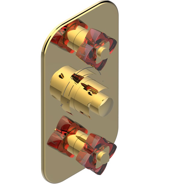 Смеситель для душа скрытого монтажа THG Petale de Cristal rouge U6C-F01-5400BE (золотой, красный хрусталь), с термостатом, на 2 источника