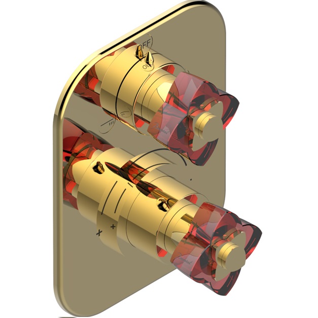 Смеситель для душа скрытого монтажа THG Petale de Cristal rouge U6C-F01-5500BE (золотой, красный хрусталь), с термостатом, на 2 источника