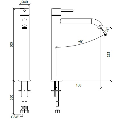 Смеситель для раковины Almar E214002.AB (черный металл брашированный), без донного клапана