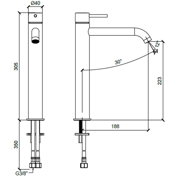 Смеситель для раковины Almar E214002.GM (оружейный металл брашированный PVD), без донного клапана