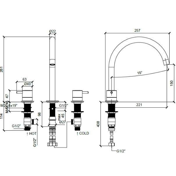 Смеситель для раковины Almar E214004.AB (черный металл брашированный), без донного клапана