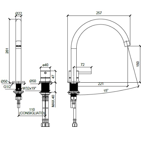 Смеситель для раковины Almar E214005.AB (черный металл брашированный), без донного клапана