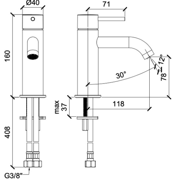Смеситель для раковины Almar Mixers E214000.GM (оружейный металл брашированный PVD), без донного клапана
