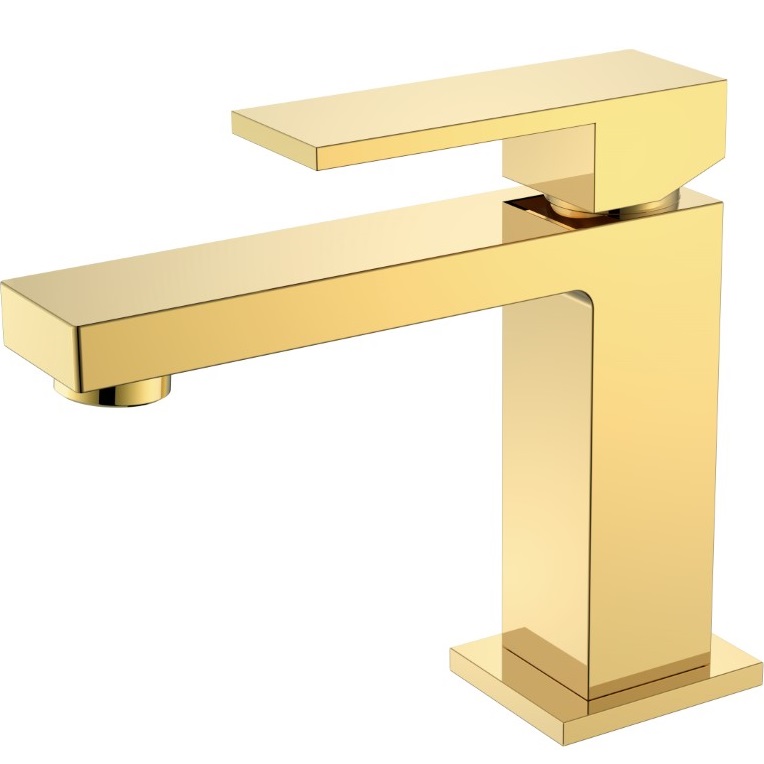 Смеситель для раковины Boheme Qubic 471-G (золотой), без донного клапана