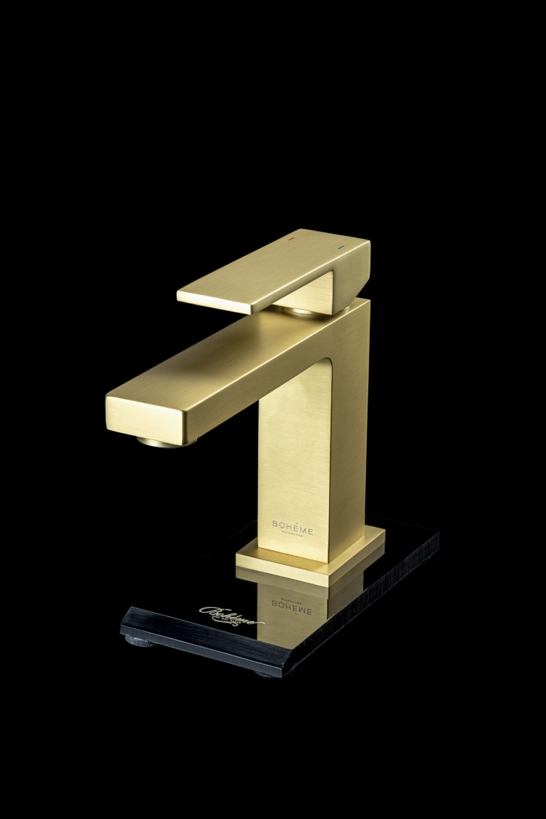 Смеситель для раковины Boheme Qubic 471-MG (золото матовое), без донного клапана