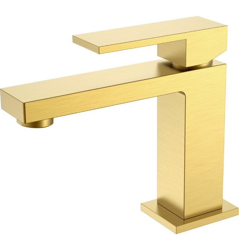 Смеситель для раковины Boheme Qubic 471-MG (золото матовое), без донного клапана