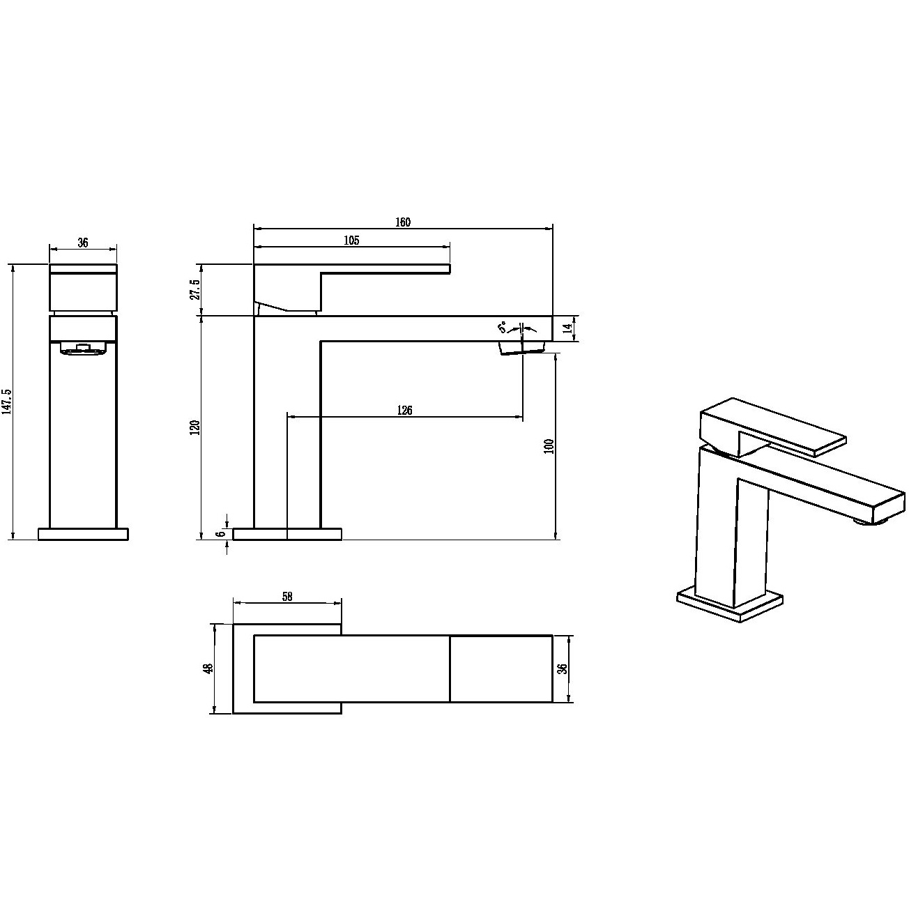 Смеситель для раковины Boheme Qubic 471-MW (белый матовый), без донного клапана