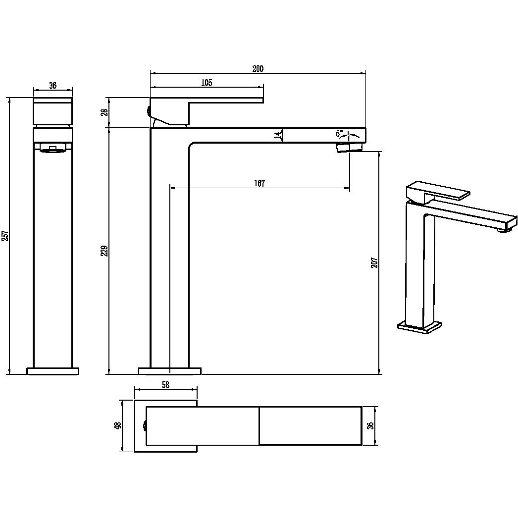 Смеситель для раковины Boheme Qubic 472-CB (медь брашированная), без донного клапана
