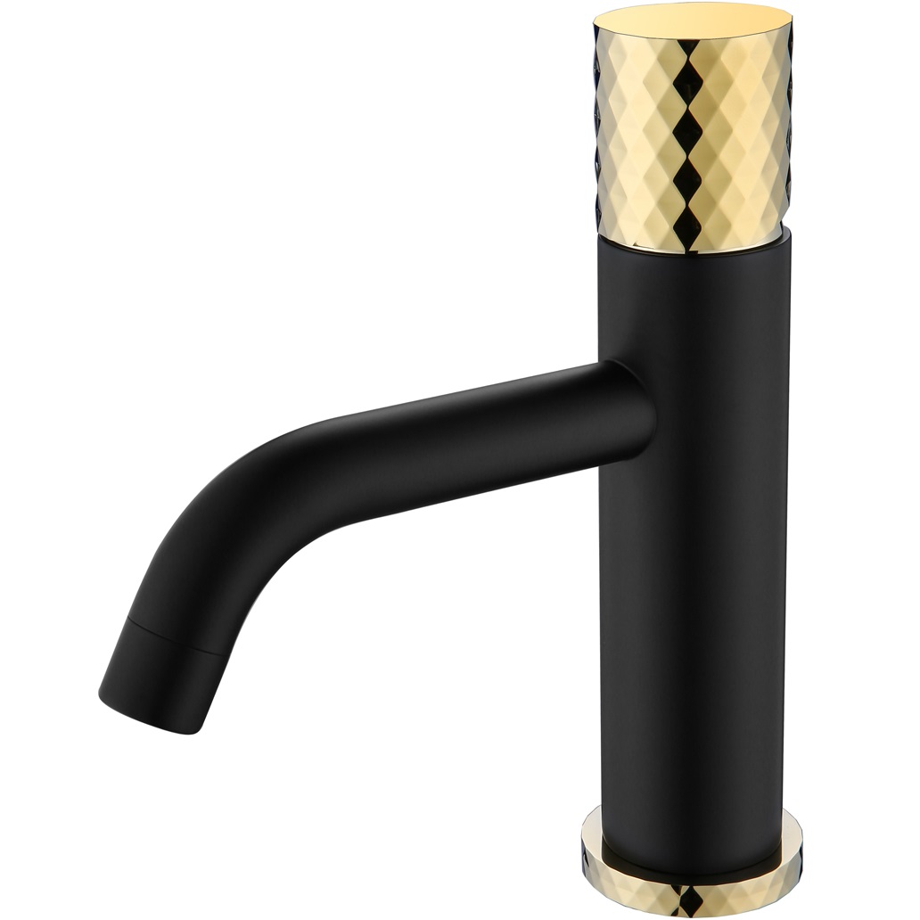 Смеситель для раковины Boheme Stick Diamond 121-BG (золотой, черный матовый), без донного клапана